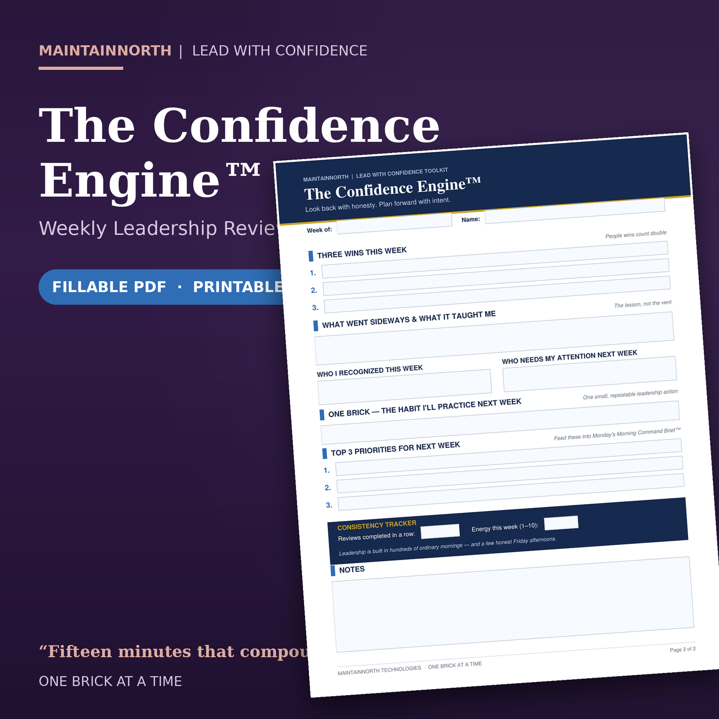 The Confidence Engine™ | Weekly Leadership Review | Fillable PDF