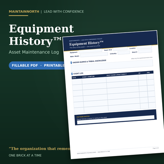 Equipment History™ | Asset Maintenance Log & Repair Record | Fillable PDF