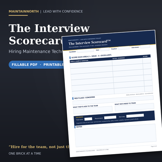 Interview Scorecard™ | Hiring Maintenance Technicians | Fillable PDF