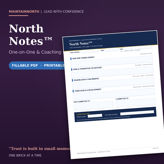 North Notes™ | One-on-One Meeting & Coaching Log for Supervisors | Fillable PDF
