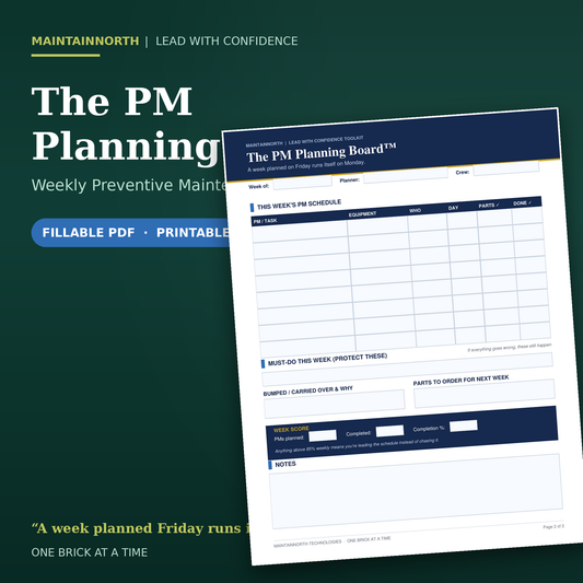 PM Planning Board™ | Weekly Preventive Maintenance Planner | Fillable PDF
