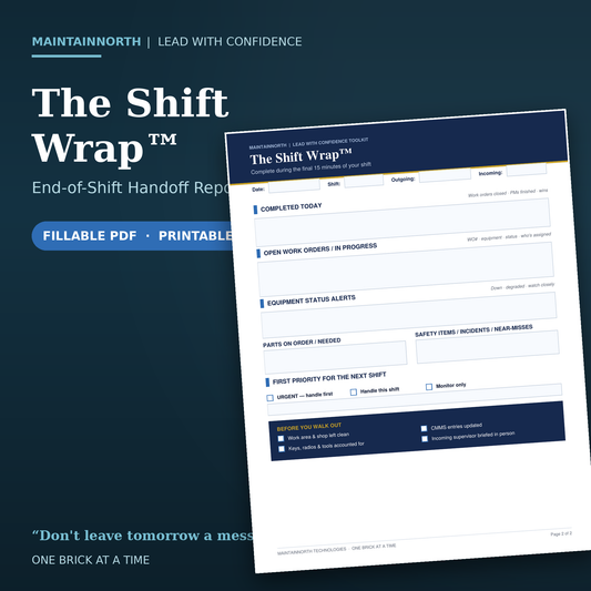 Shift Wrap™ | End of Shift Handoff Report for Maintenance Teams | Fillable PDF